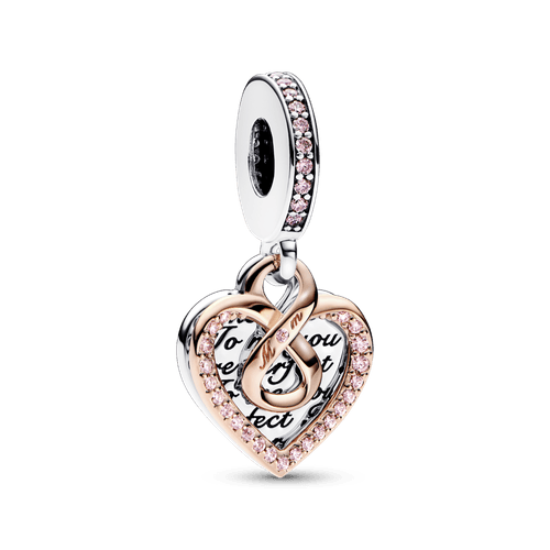 Charm colgante doble Corazón infinito de dos tonos Recubrimiento en Oro Rosa de 14k