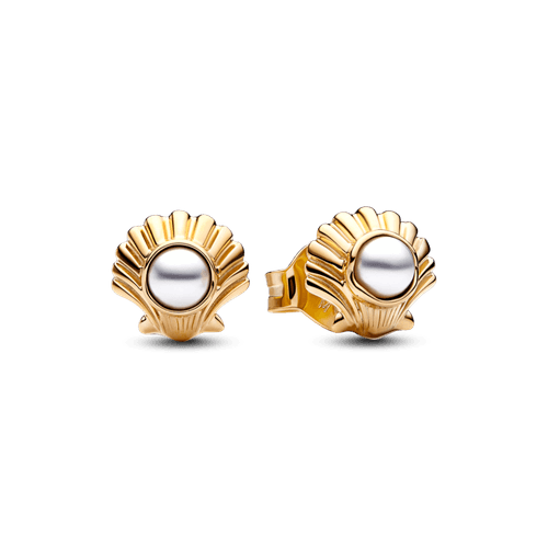Aretes de botón Concha marina de La Sirenita de Disney Recubrimiento en Oro de 14k