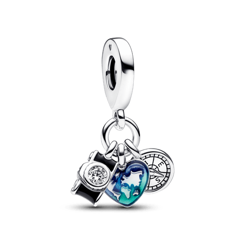 Charm Colgante Triple Cámara, Corazón y Brújula Pandora Plata Esterlina