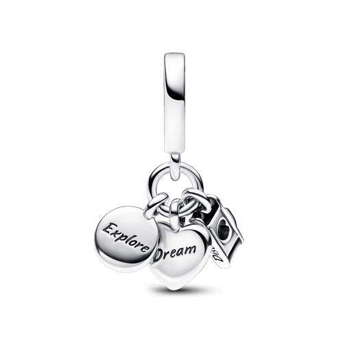 Charm Colgante Triple Cámara, Corazón y Brújula Pandora Plata Esterlina