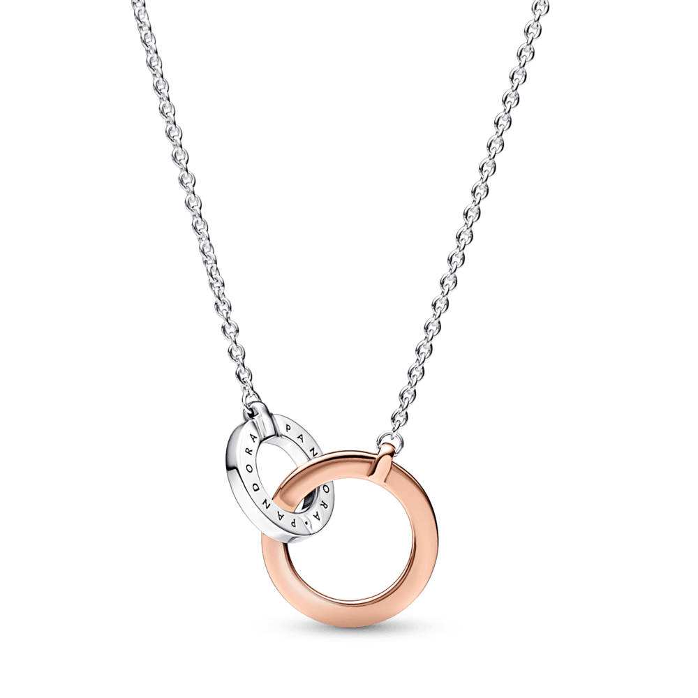 Collar Círculos Entrelazados en Dos Tonos Pandora Signature Recubrimiento en Oro Rosa de 14k | Pandora Plata Esterlina