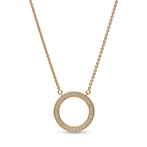 Collar Círculo de Pavé y Corazones de Pandora Signature Recubrimiento en Oro de 14k