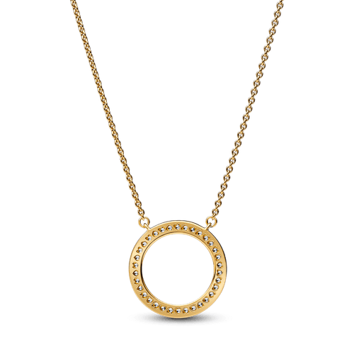 Collar Círculo de Pavé y Corazones de Pandora Signature Recubrimiento en Oro de 14k