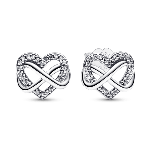 Aretes de Botón Corazón Infinito Brillante Plateado
