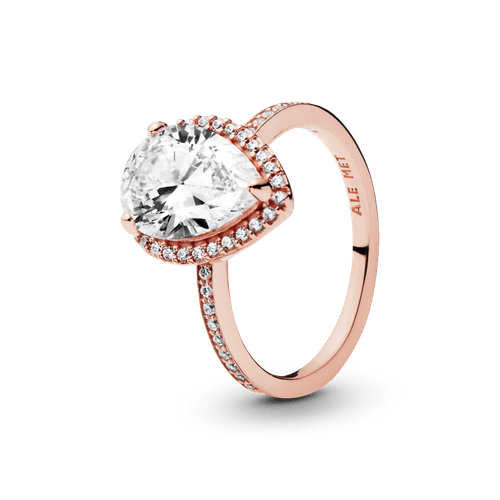 Anillo con halo brillante en forma de gota Recubrimiento en Oro Rosa de 14k