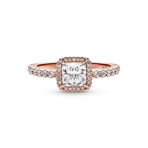 Anillo Cuadrado Con Halo Brillante Recubrimiento en Oro Rosa de 14k