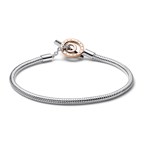 Brazalete cadena de serpiente de dos tonos con barra-T con logotipo Pandora Signature