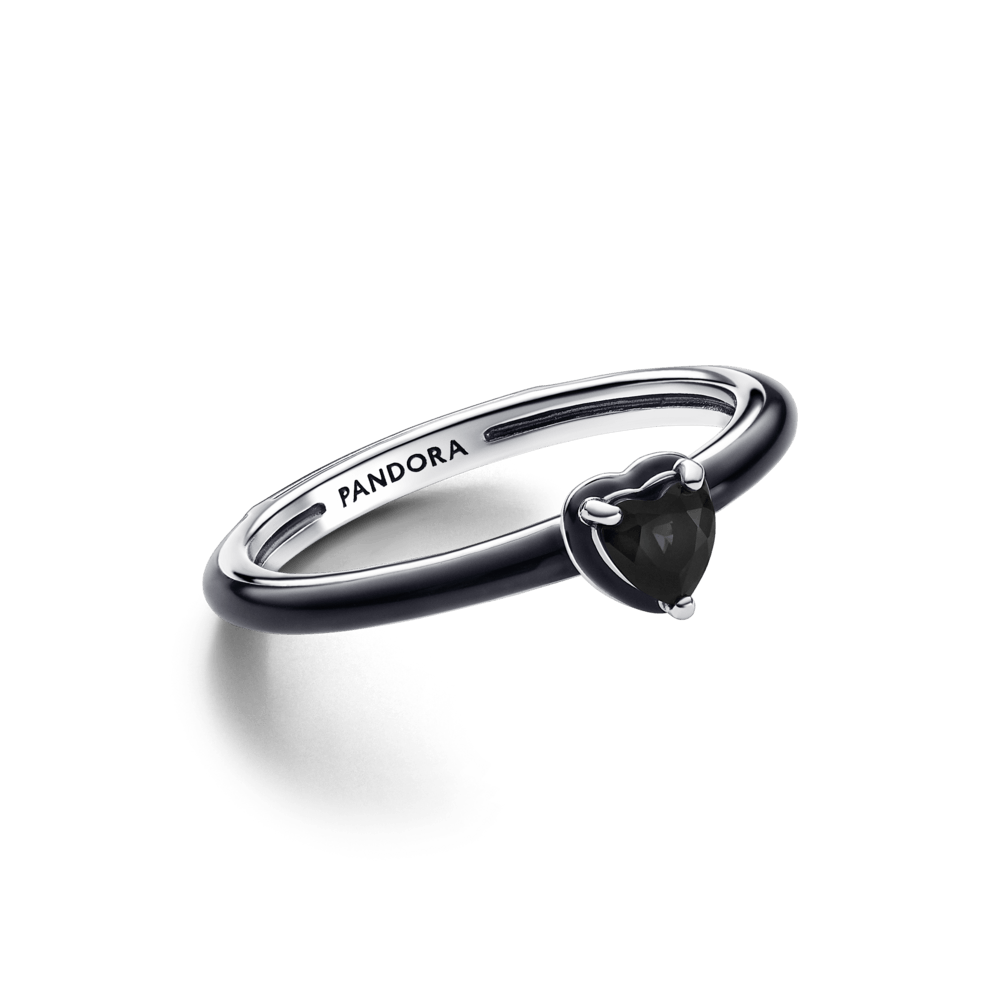 Ring Anillo Corazon Negro Anillo Ajustable Plata 925 Corazon