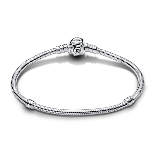 Brazalete Pandora Moments Cadena de Serpiente con Cierre Rosa Floreciendo
