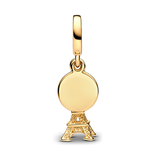 Charm Colgante Doble Grabable Torre Eiffel de París con Diamante Creado en Laboratorio