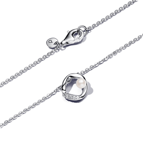 Collar Círculo Forma Orgánica en Pavé y Perla Cultivada de Agua Dulce Plata