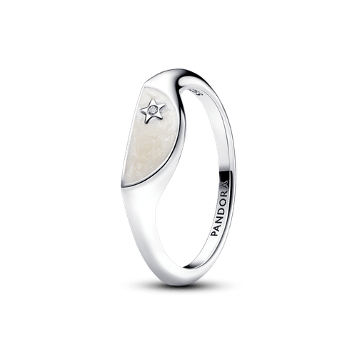 Anillo Pandora ME Mitad Sello Esmaltado Blanco