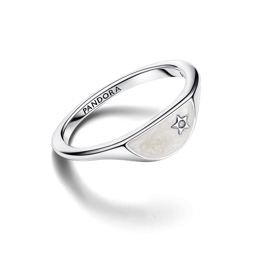 Anillo Pandora ME Mitad Sello Esmaltado Blanco