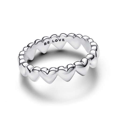 Anillo Fila de Corazones Plata