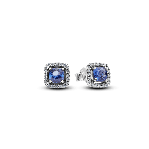 Aretes de botón Halo Azul Cuadrado Brillante