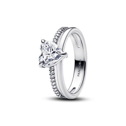 Anillo Corazón Doble Banda Plata