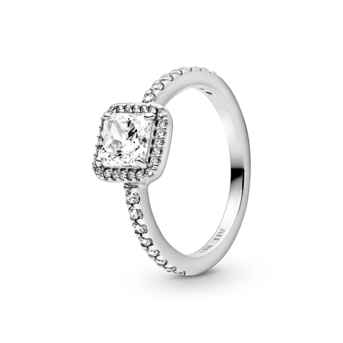 Anillo Cuadrado Con Halo Brillante Plata