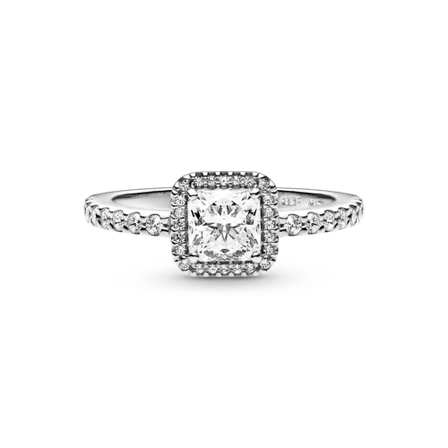 Anillo Cuadrado Con Halo Brillante Plata