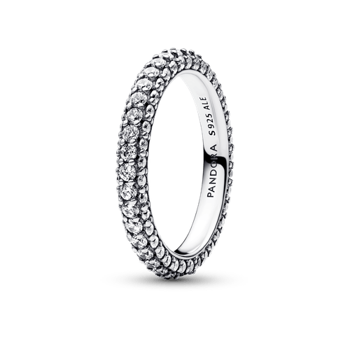 Anillo Fila en Pavé Plateado
