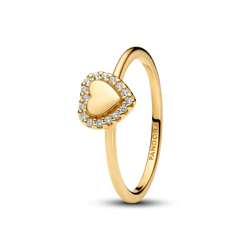 Anillo Halo y Corazón Grabable Dorado