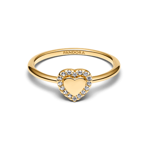 Anillo Halo y Corazón Grabable Dorado