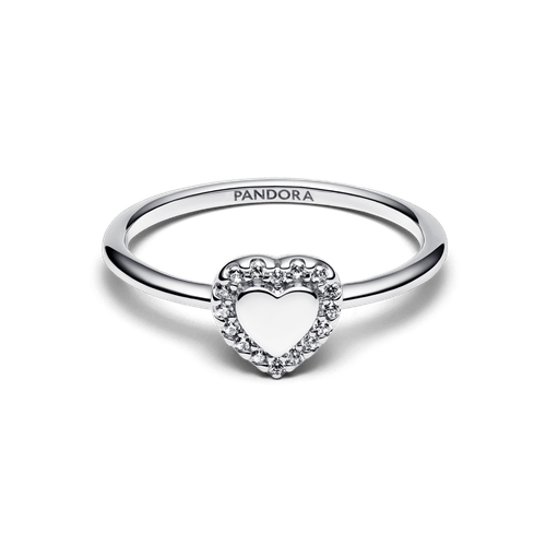 Anillo Halo y Corazón Grabable Plateado
