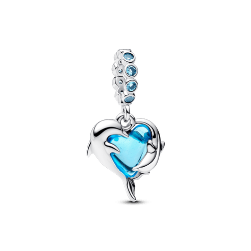 Charm Colgante Delfines de Cristal de Murano Azul