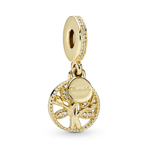 Charm colgante Árbol de familia reluciente Recubrimiento en Oro de 14k