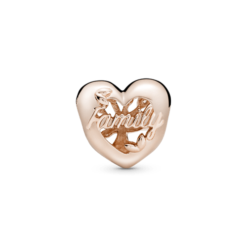 Charm corazón calado Árbol de familia Recubrimiento en Oro Rosa de 14k
