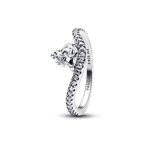 Anillo Corazón Ondulado en Pavé