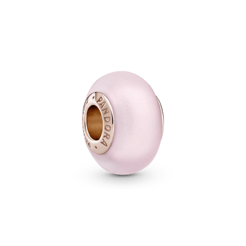 Charm De Cristal Murano Rosa Mate Recubrimiento en Oro Rosa de 14k