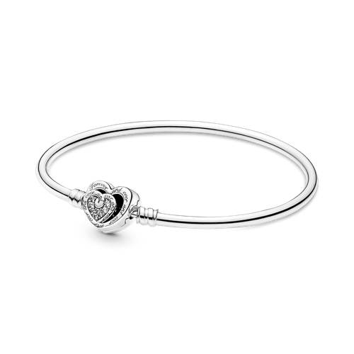Brazalete Rígido Con Broche De Corazones Entrelazados Infinitos Pandora Moments